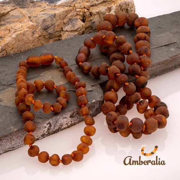Set of Baltic Amber  Adult and Baby Necklace Set - 13" and 19.7"  - 14 Colors - Picture 11 of 16
